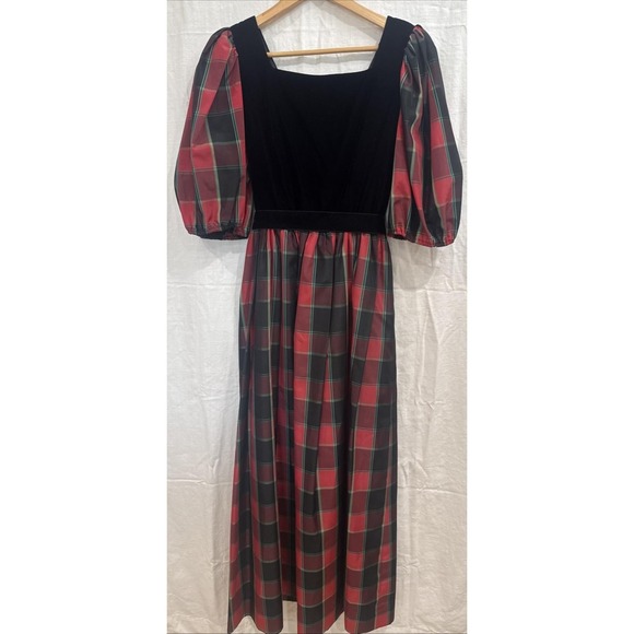 Kappi Dresses & Skirts - Vtg Holiday Dress Plaid Velvet Taffeta Union Made Modest Formal SZ Small Flaws